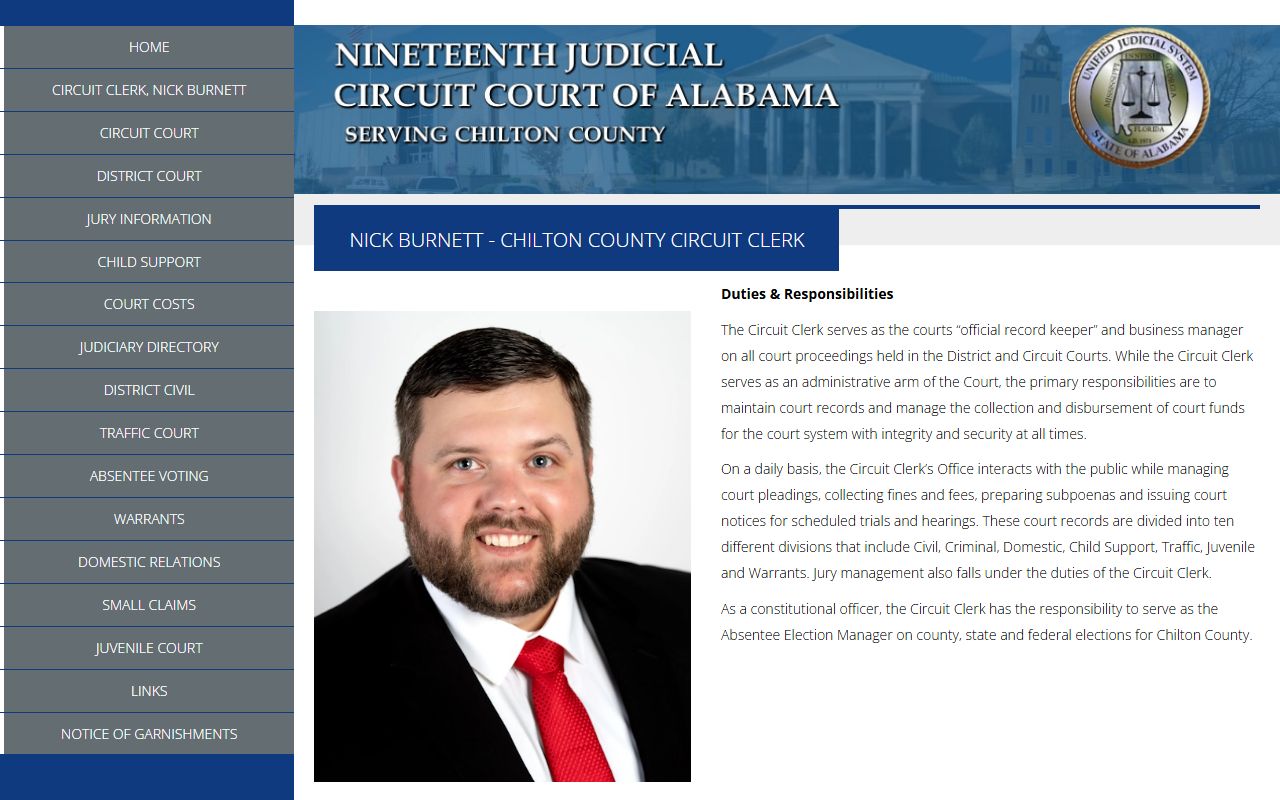 Chilton County Circuit Clerk page for charges behind the county inmate population