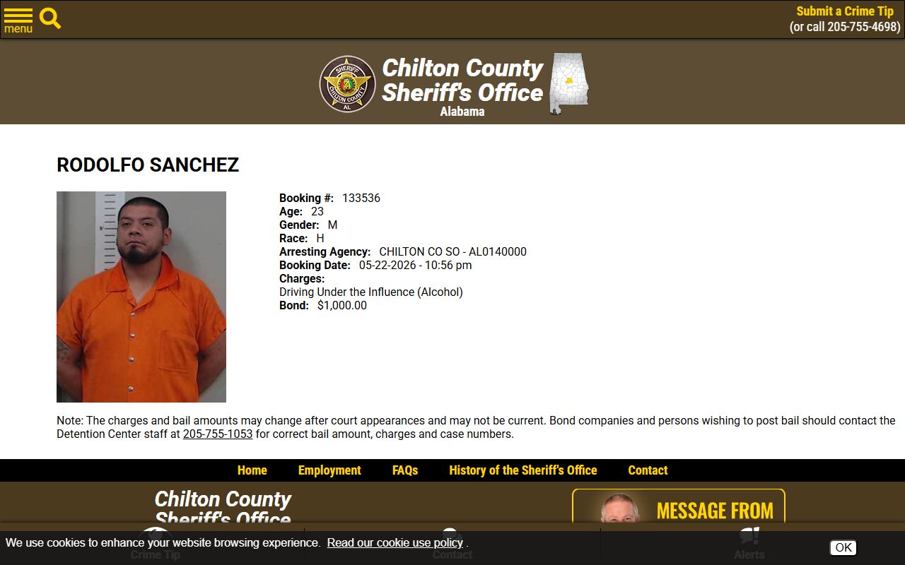Chilton County jail mugshot profile fields