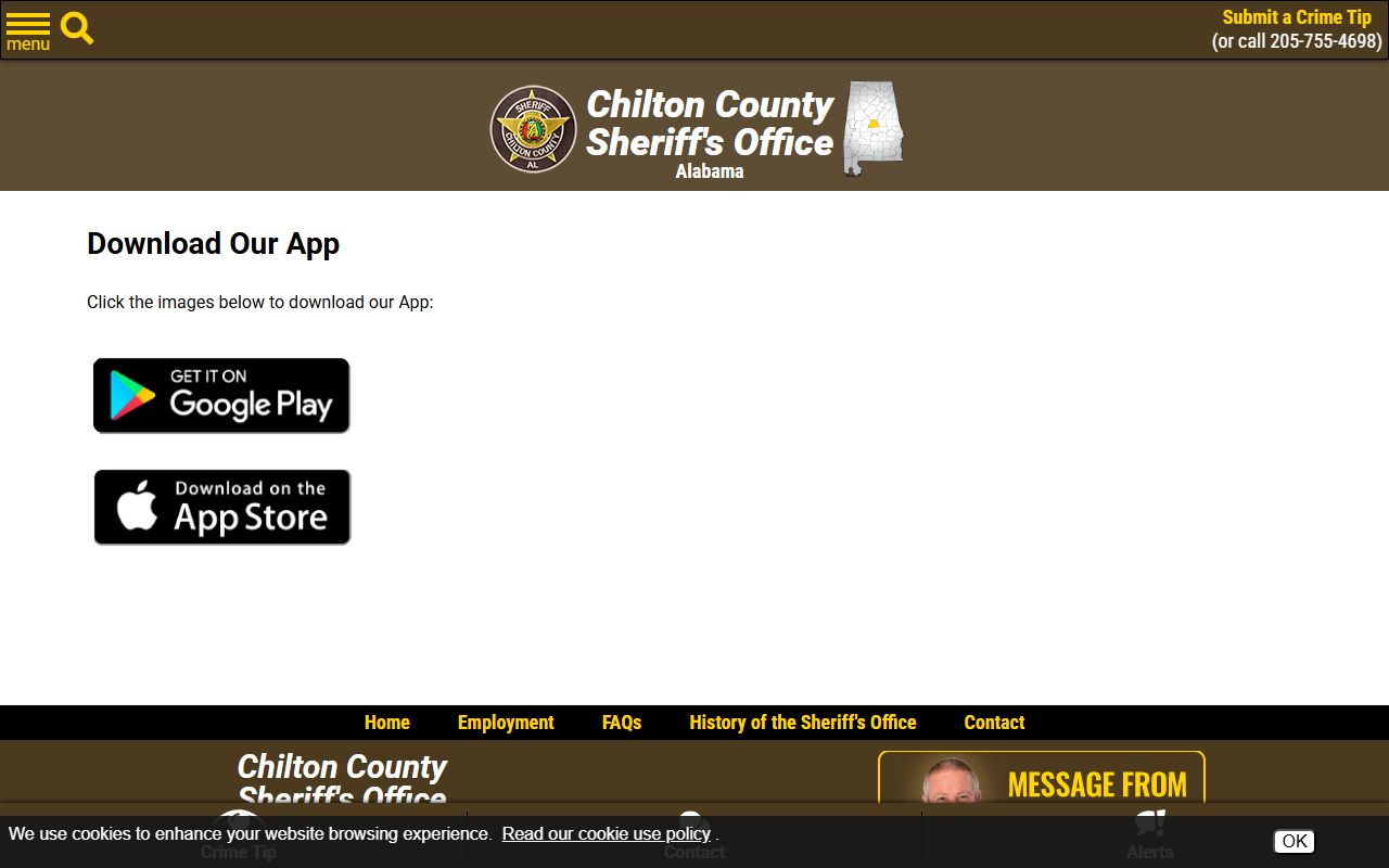 Chilton County Sheriff's Office app page for the county inmate population roster